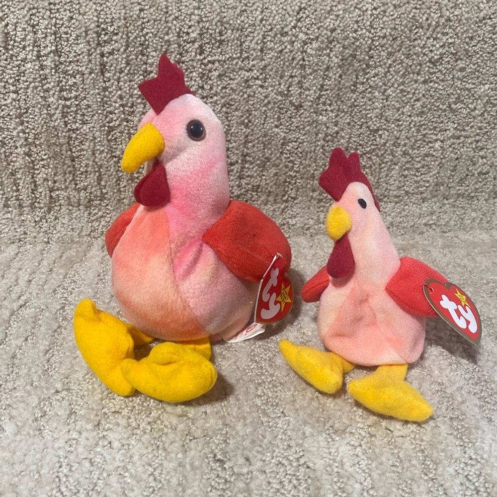 Ty Beanie Baby Doodle style 4171 & Teenie Beanie Baby Strut. Roosters. No flaws